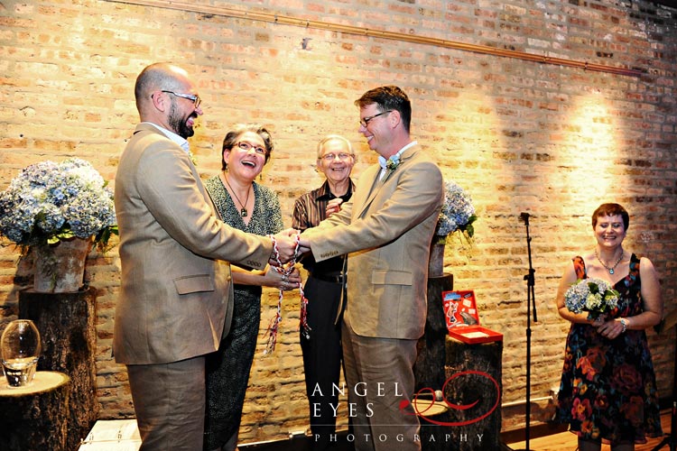Chicago gay civil union at Uncommon Ground fun uniqe wedding venue night time full moon wedding photos Angel Eyes Photography Chicago (12)