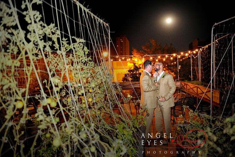 Chicago gay civil union at Uncommon Ground fun uniqe wedding venue night time full moon wedding photos Angel Eyes Photography Chicago (14)