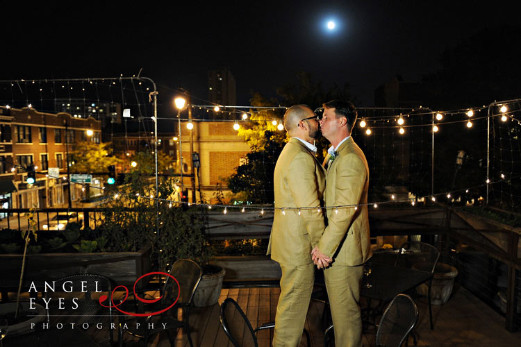 Chicago gay civil union at Uncommon Ground fun uniqe wedding venue night time full moon wedding photos Angel Eyes Photography Chicago (15)