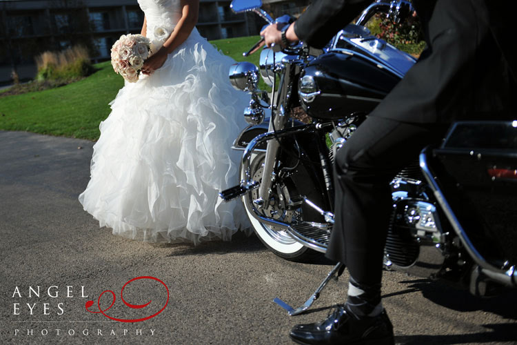 Eaglewood Resort & Spa Itasca, Illinois wedding fun Harley Davidson Bride and Groom unique photos first look (15)