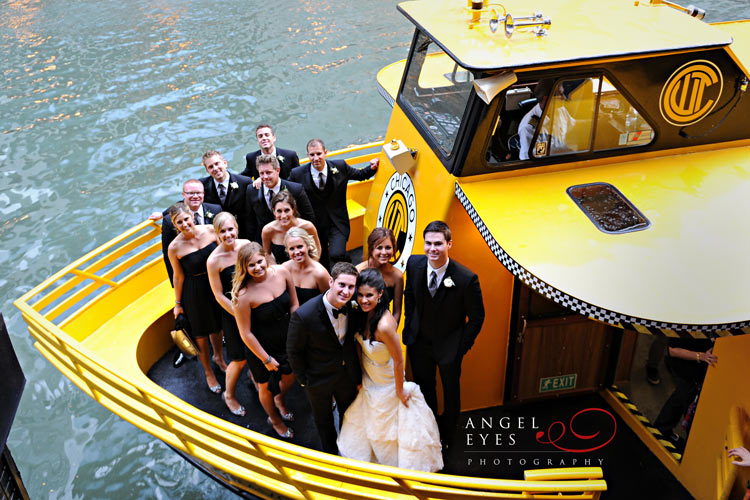 River taxi wedding photos, Fulton’s on the River Chicago wedding reception, Angel Eyes Photography  (2)