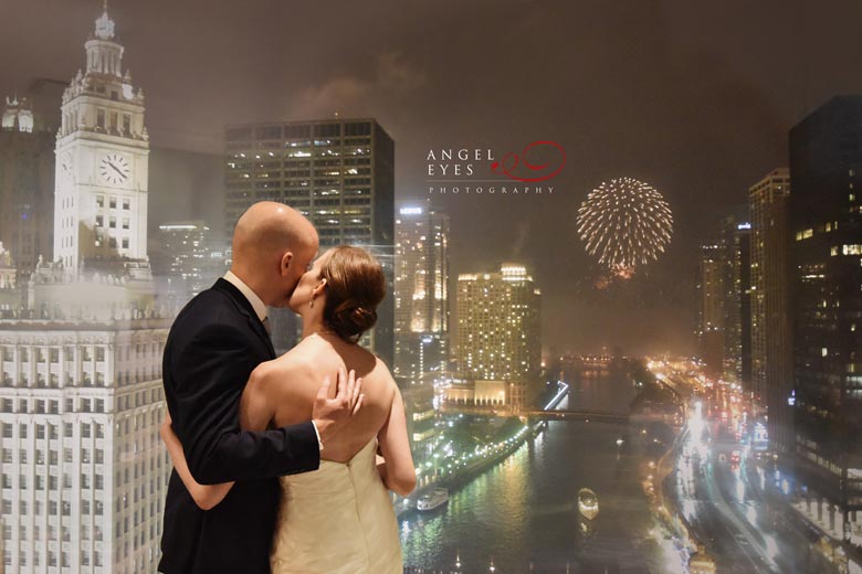 Trump International Hotel & Tower Chicago wedding reception downtown, fireworks (3)