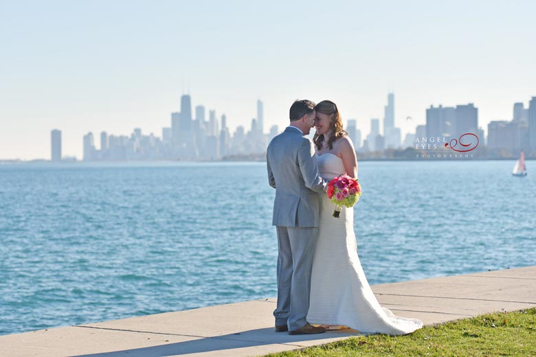Chicago wedding photographer, Lakefront skyline photos, Montrose Avenue beach, Fall wedding (2)