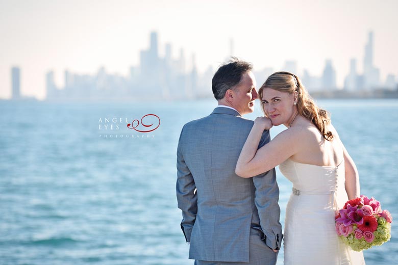 Chicago wedding photographer, Lakefront skyline photos, Montrose Avenue beach, Fall wedding (5)