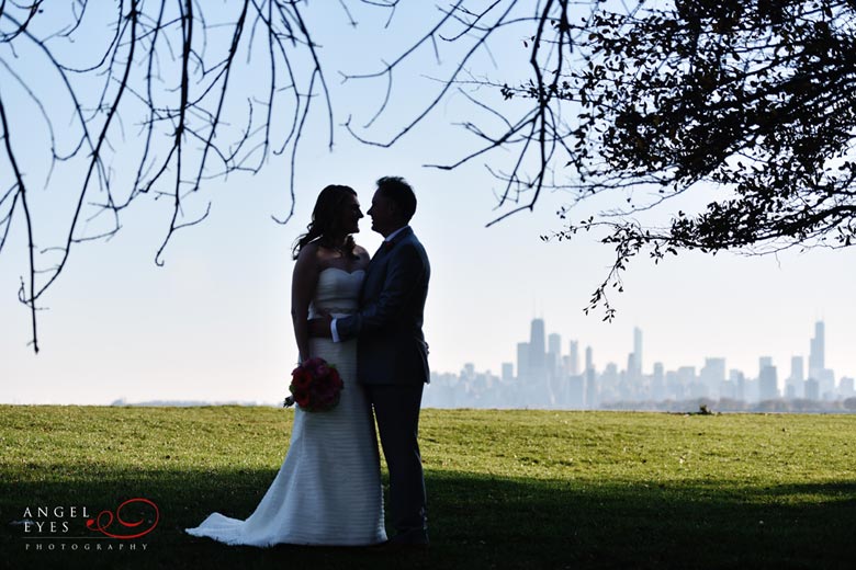 Chicago wedding photographer, Lakefront skyline photos, Montrose Avenue beach, Fall wedding (6)