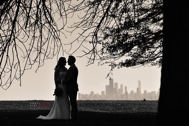 Chicago wedding photographer, Lakefront skyline photos, Montrose Avenue beach, Fall wedding (7)